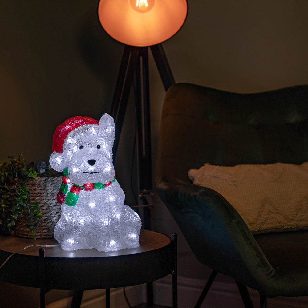 Samuel Alexander White LED Acrylic Westie Dog Christmas Decoration 31cm Image 6