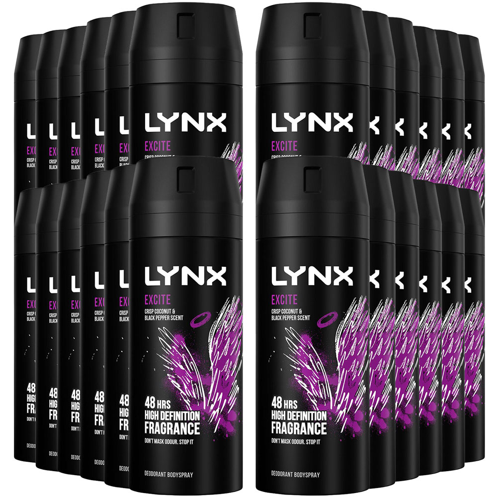 Lynx Excite Crisp Coconut and Black Pepper 48H Protection Deodorant Body Spray 150ml 24 Pack Image 1