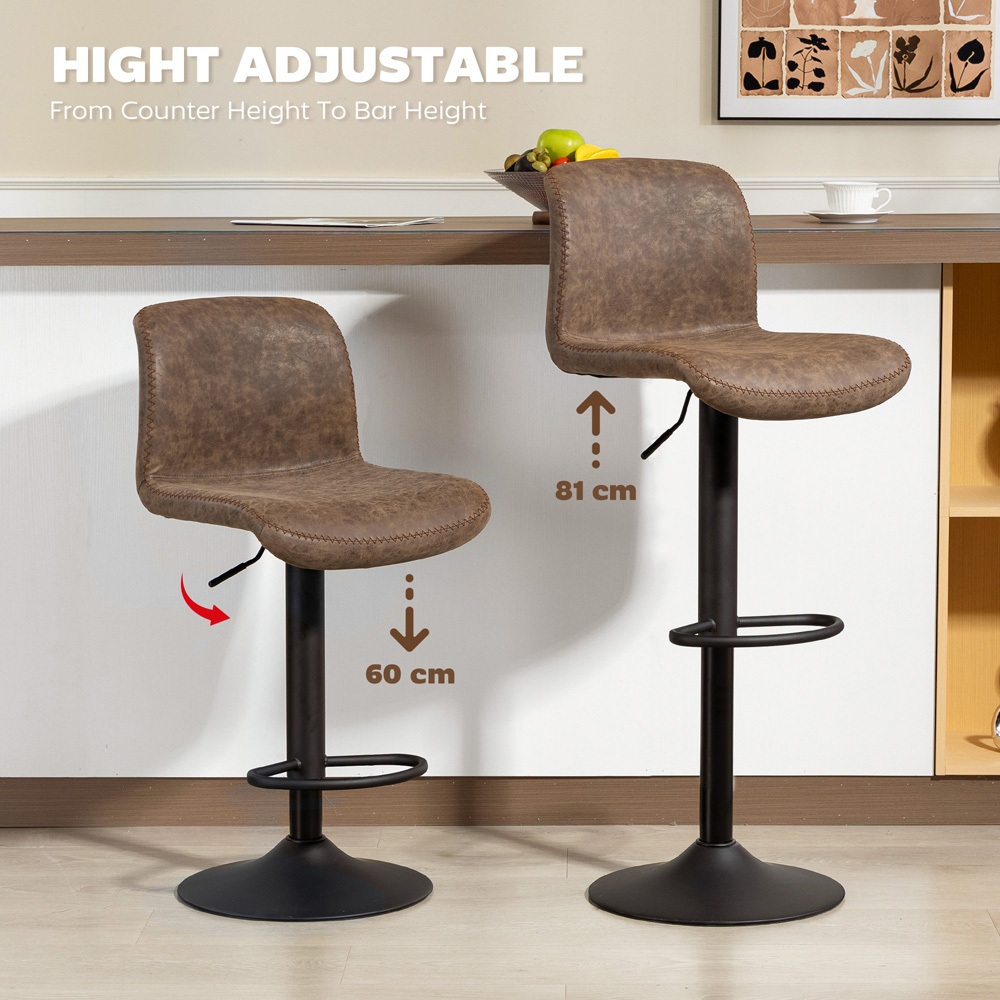 Portland Brown PU Leather Height Adjustable Bar Stool Set of 2 Image 6