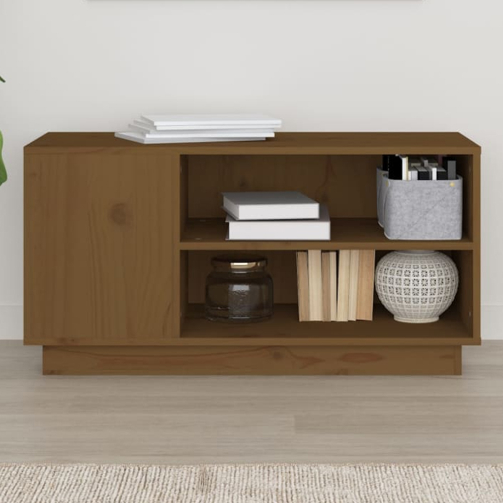 vidaXL 2 Open Shelf Honey Brown Solid Wood Pine TV Cabinet Image 1