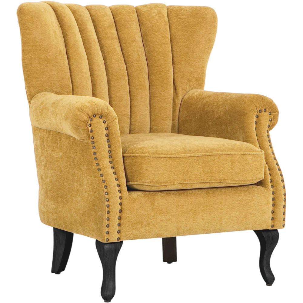 Living and Home Yellow Chenille Upholstered Channel Back Armchair Image 2