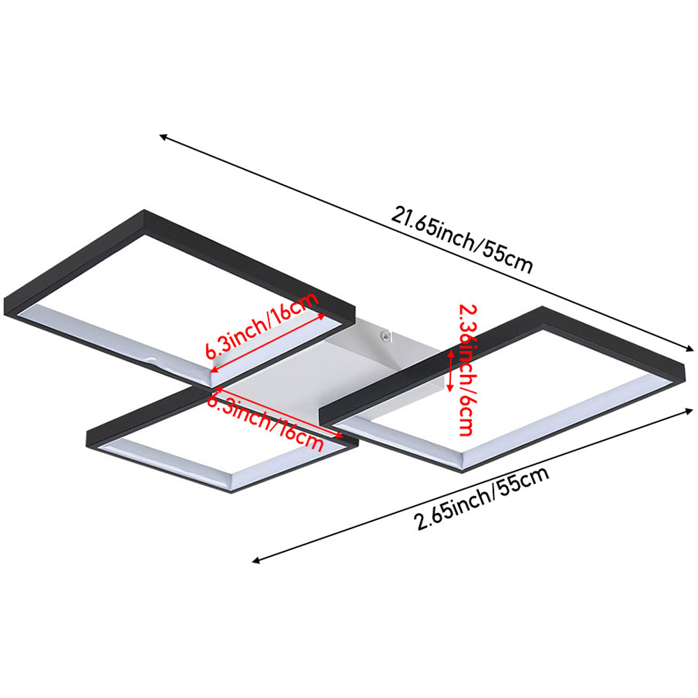 Living and Home Black 3 Square LED Ceiling Light with Remote Image 8
