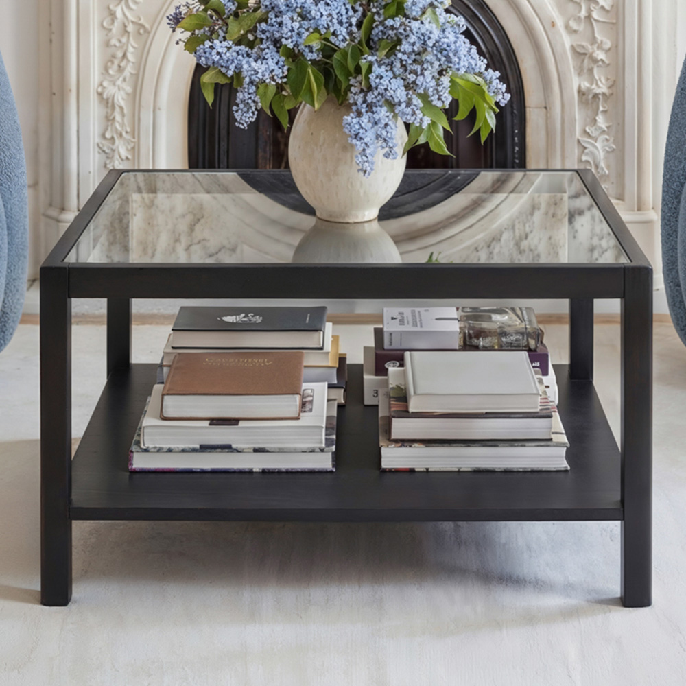 LPD Home Ray Black Single Shelf Glass Top Coffee Table Image 1
