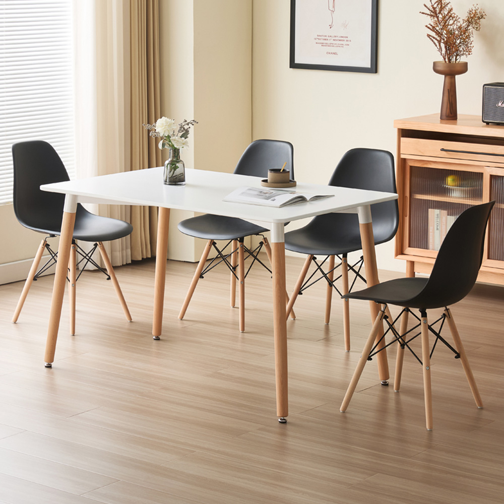 Comfy Living 4 Seater Metal Detailing Dining Set White and Black Image 1