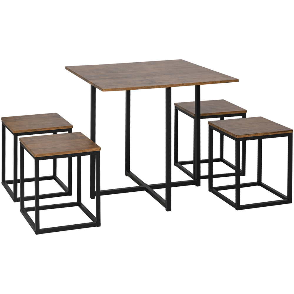 Portland Industrial Style 4 Seater Dining Set Brown Image 2