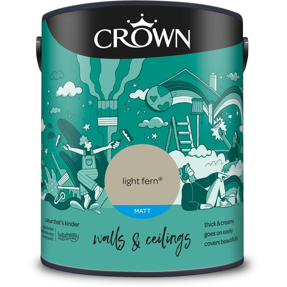 Crown Walls and Ceilings Light Fern Matt Emulsion Paint 5L Image 2