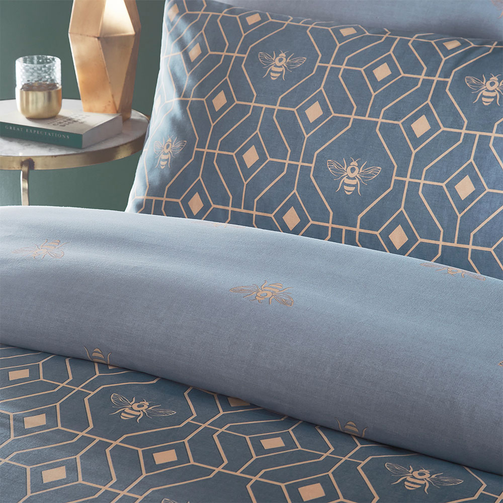 furn. Bee Deco Double French Blue Duvet Set Image 3