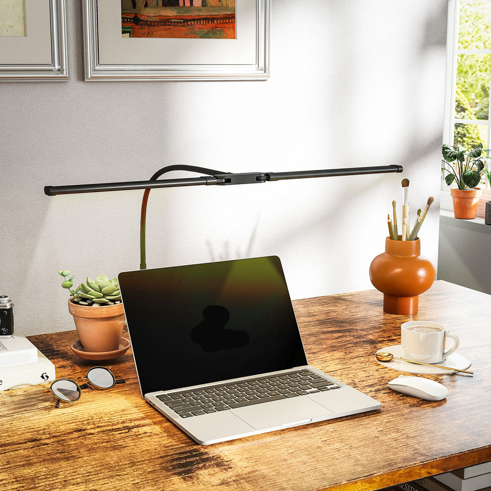 HOMCOM Black Double Head Dimmable LED Table Lamp with Clamp Image 5