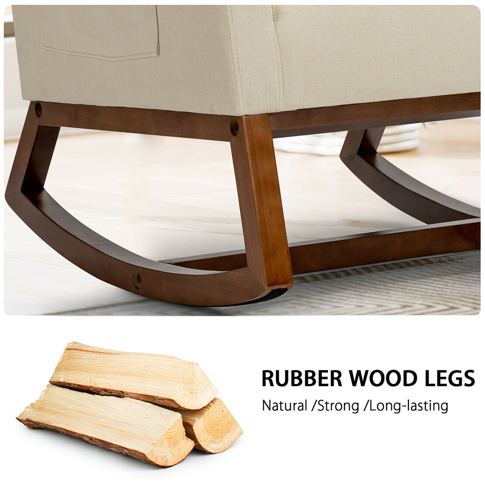 Costway Beige Rocking Armchair Image 4