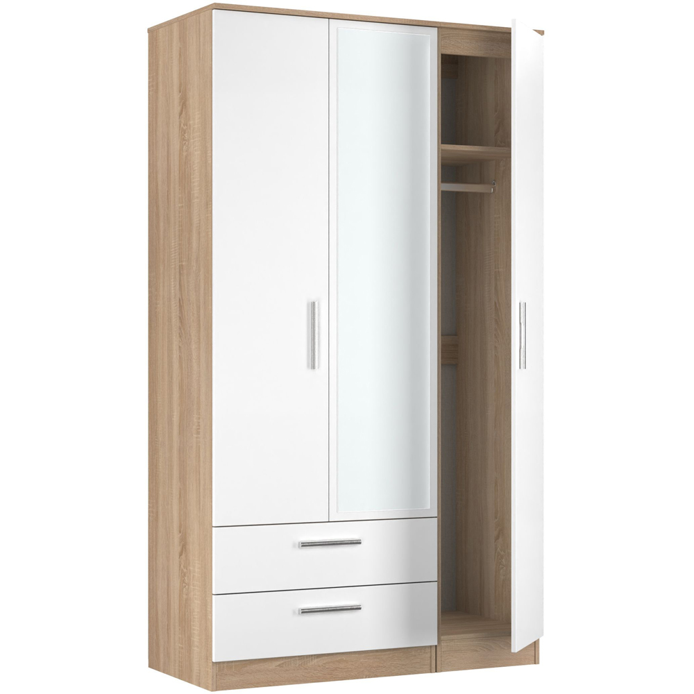 Crowndale Contrast 3 Door 2 Drawer White Matt and Bardolino Oak Mirrored Wardrobe Ready Assembled Image 7