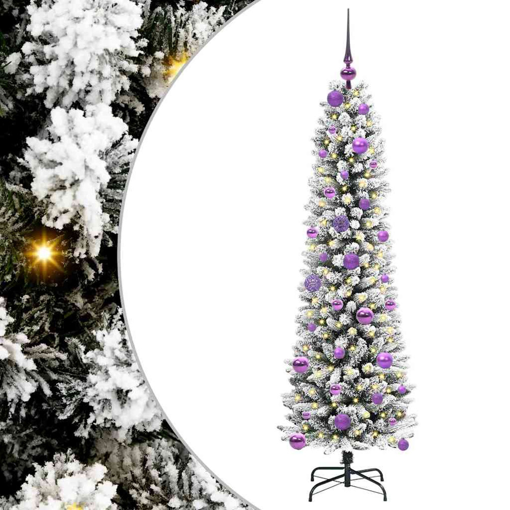 vidaXL Pre-Lit Warm White LED and Lilac Baubles White Artificial Christmas Tree with Stand 5ft Image 2