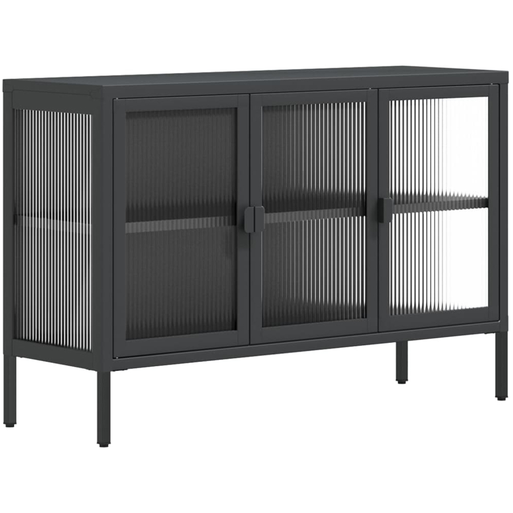 vidaXL 3 Fluted Glass Door Black Modern Sideboard Image 2