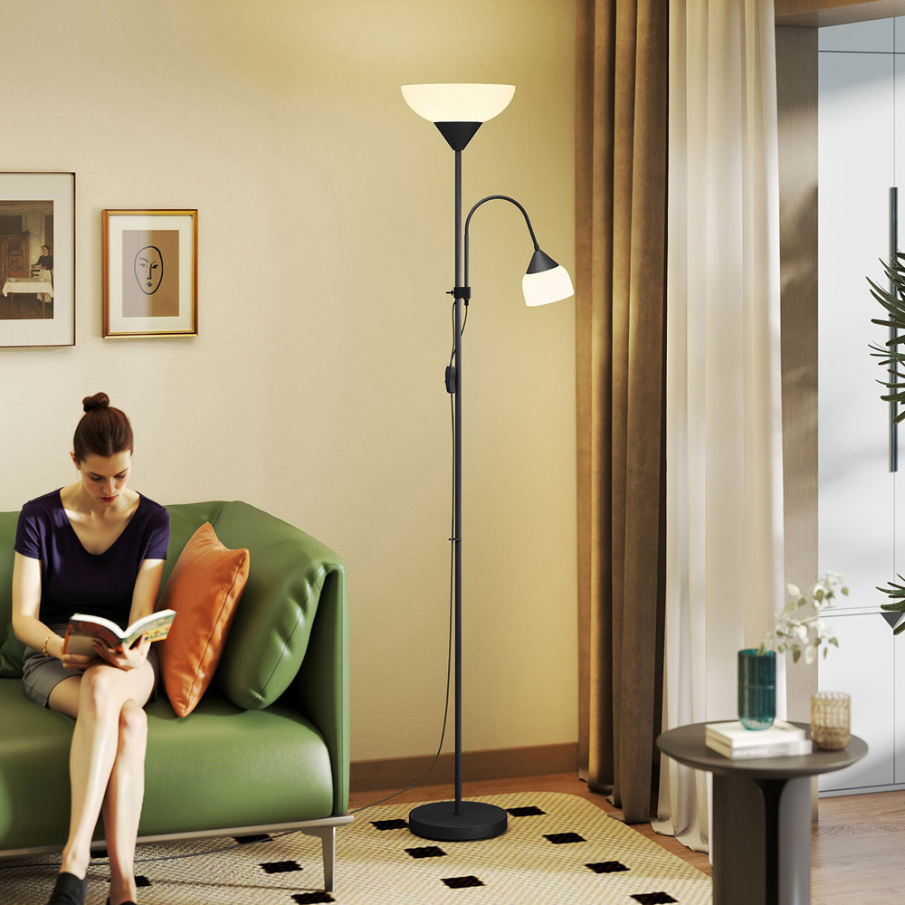 HOMCOM 2 Way Mother Child Floor Lamp with 2 Switches and Round Base Image 3