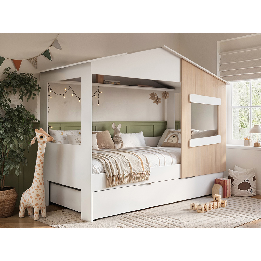 Flair Dreamland White and Oak Play House Bed Frame with Trundle Image 5