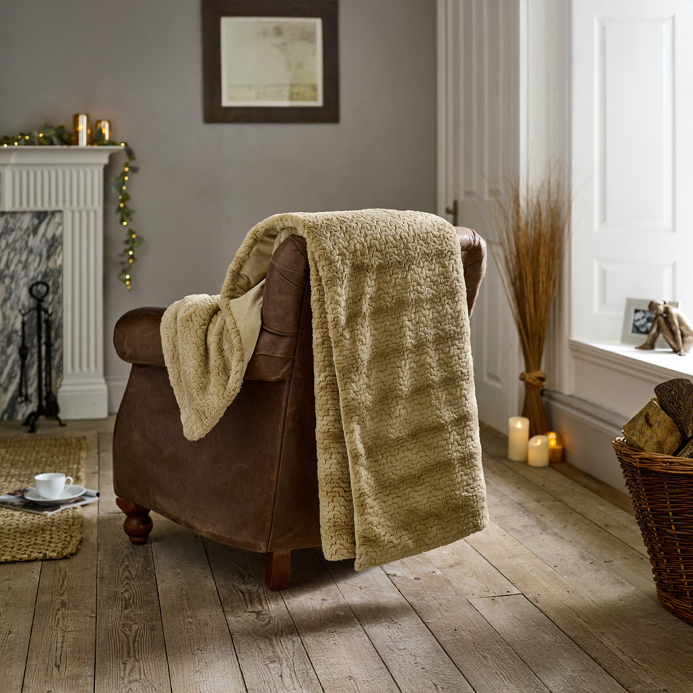 TLC Ashridge Faux Fur Almond Throw 130 x 170cm Image 4