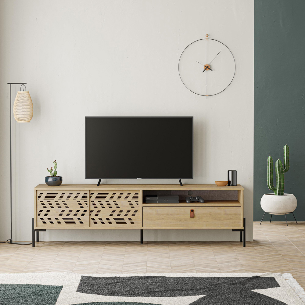 Decortie Dionysos 2 Door Single Drawer Single Shelf Sapphire Oak TV Stand Image 5
