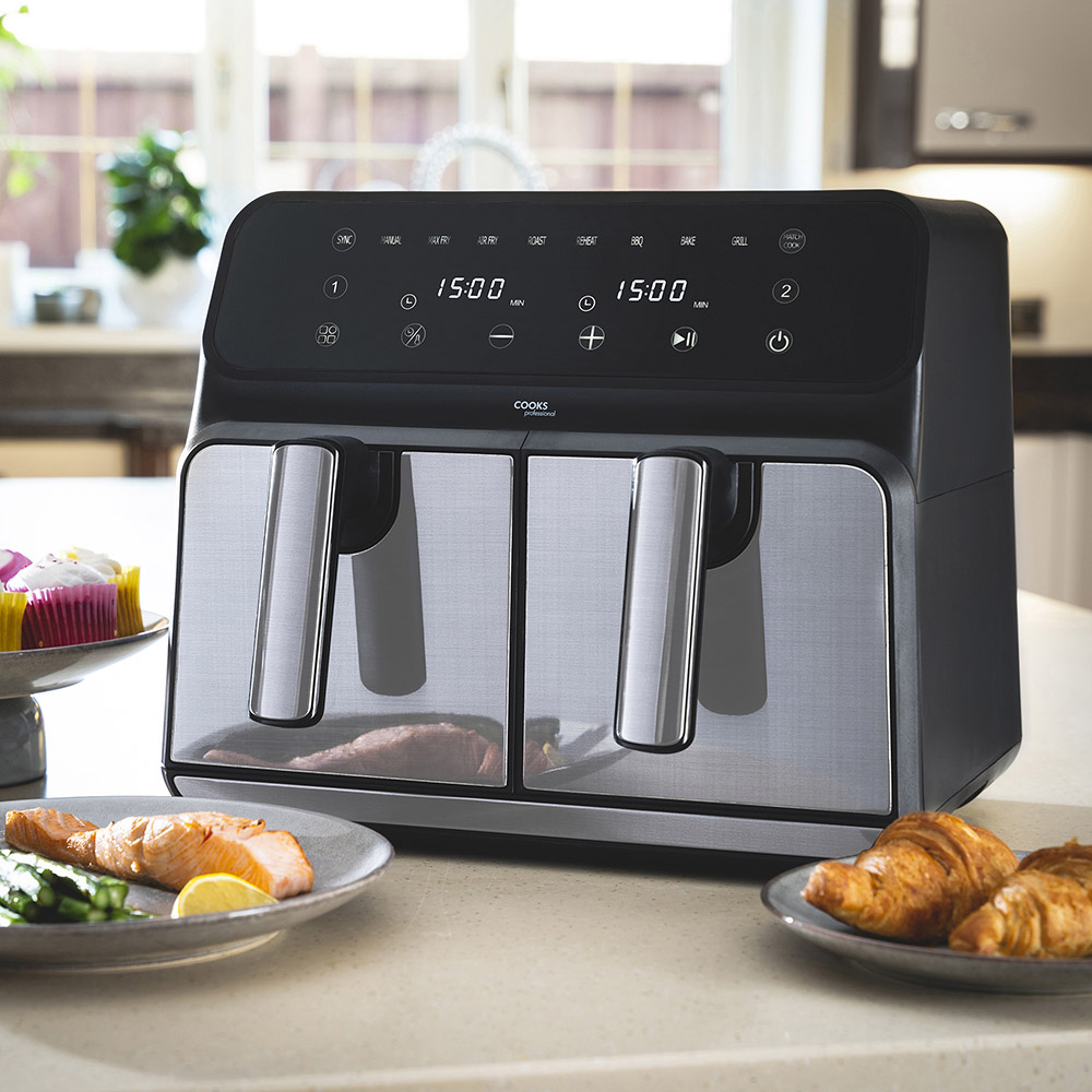 Cooks Professional K264 8L Silver Stainless Steel Dual Basket Air Fryer 1700W Image 2