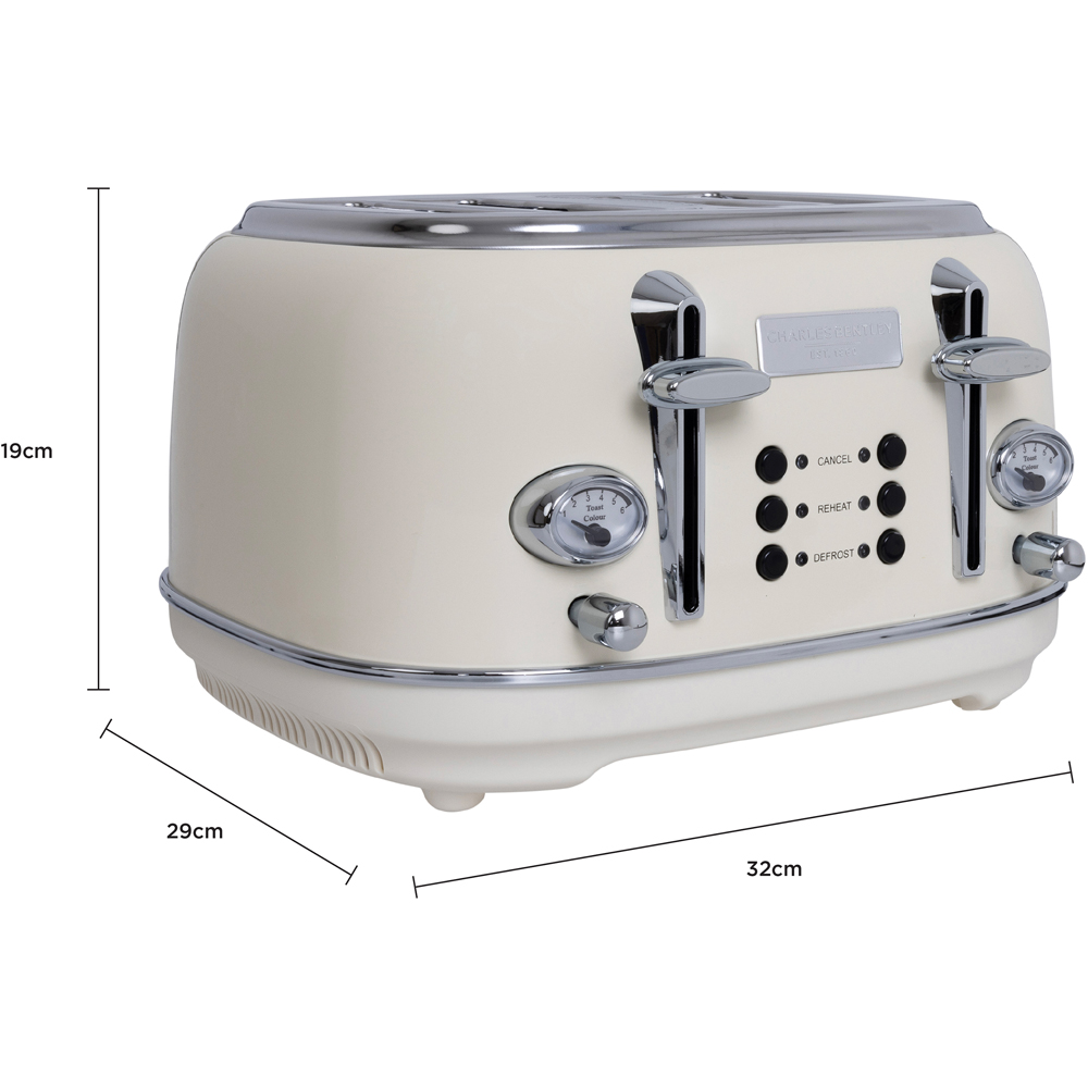 Charles Bentley Cream and Chrome 4 Slice Toaster Image 6