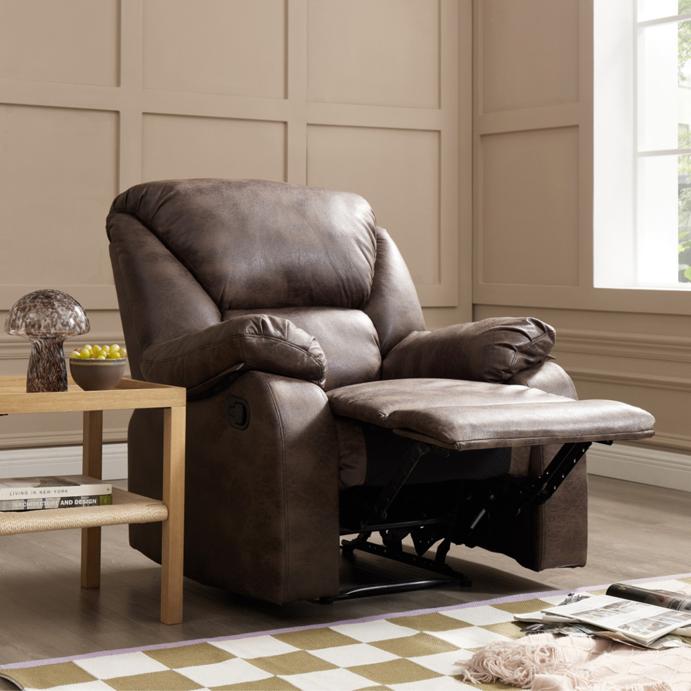 Home Detail Enoch Single Seater Brown Faux Leather Manual Recliner Sofa Image 8