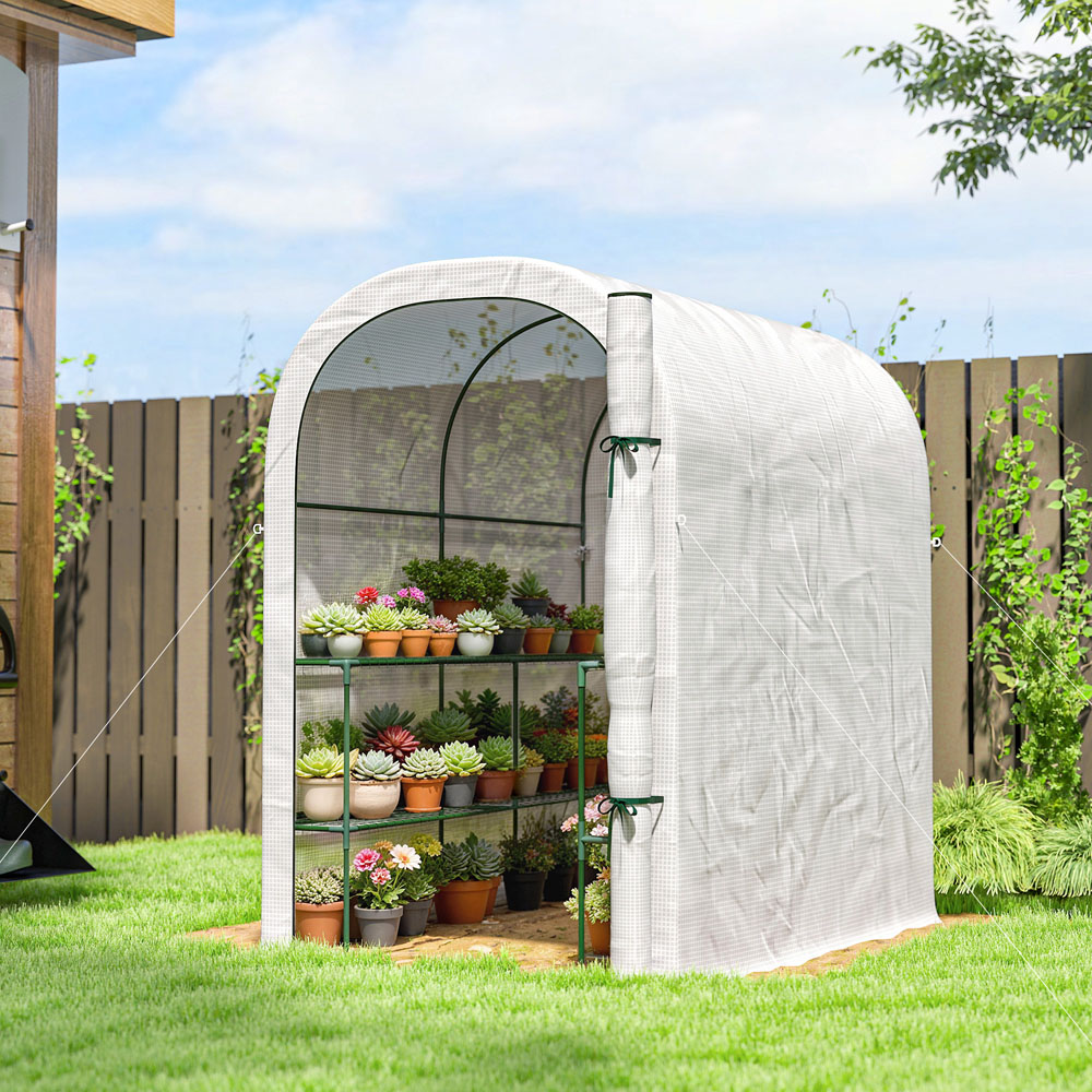 Outsunny White 4 x 6ft Walk-In Greenhouse with Roll-up Door Image 2
