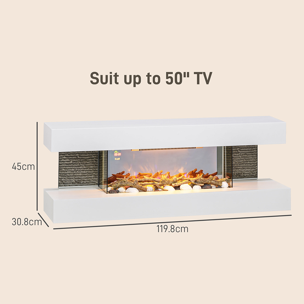 HOMCOM White Wall Mounted Electric Fireplace 2000W Image 7