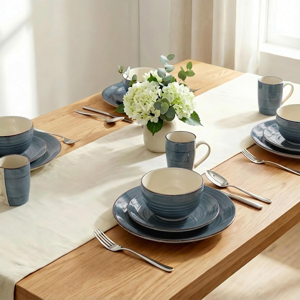 Alivio Spiral Glaze Grey Lead-Free Porcelain 16 Piece Dinner Set Image 3