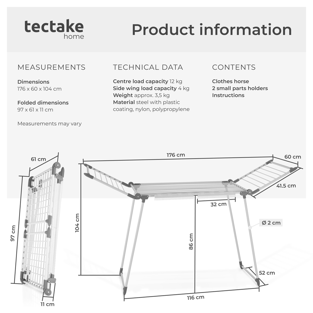 tectake Life White Indoor Foldable Clothes Airer 18m Image 8