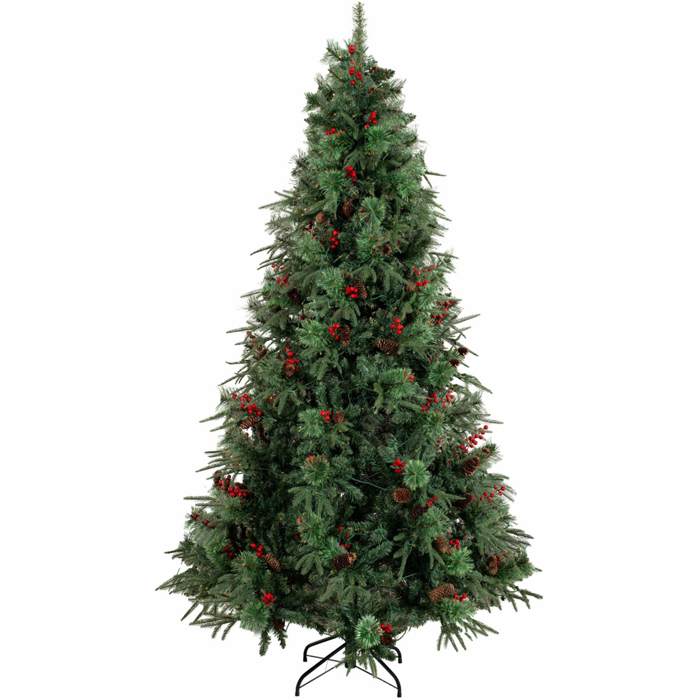 Abrihome Green Artificial Christmas Tree with Berries and Pinecones 6ft Image 1