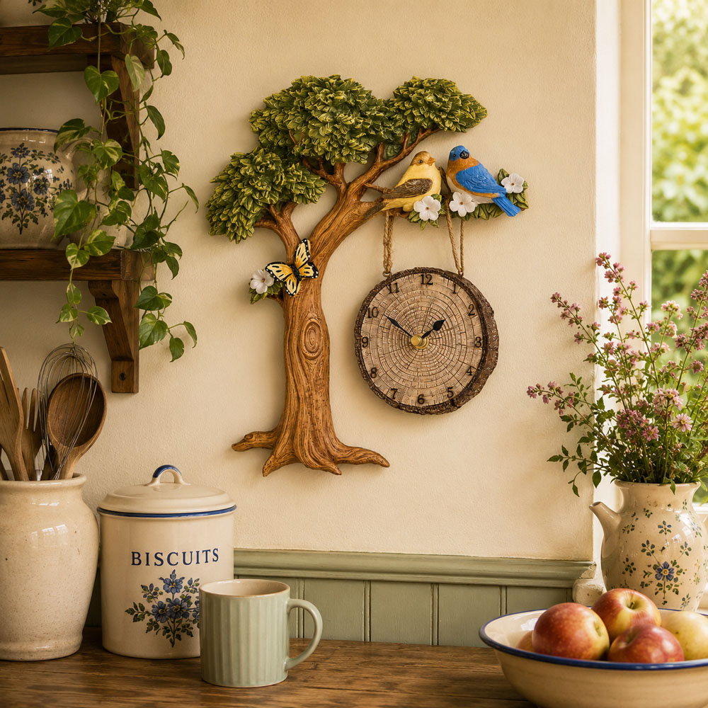 Avilo Oak Tree and Bird Wall Clock 32 x 24cm Image 2