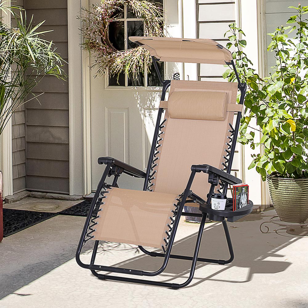 Outsunny Beige Zero Gravity Foldable Garden Recliner Chair with Canopy Image 7
