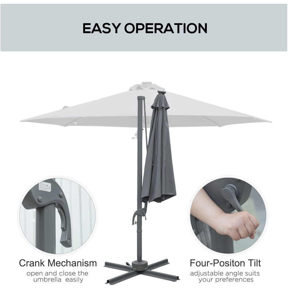 Outsunny Dark Grey Solar LED Crank and Tilt Parasol 3m Image 4