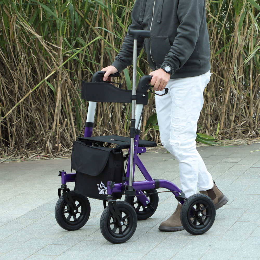 HOMCOM Purple 4-Wheel Foldable Rollator Walker with Bag and Seat Image 2