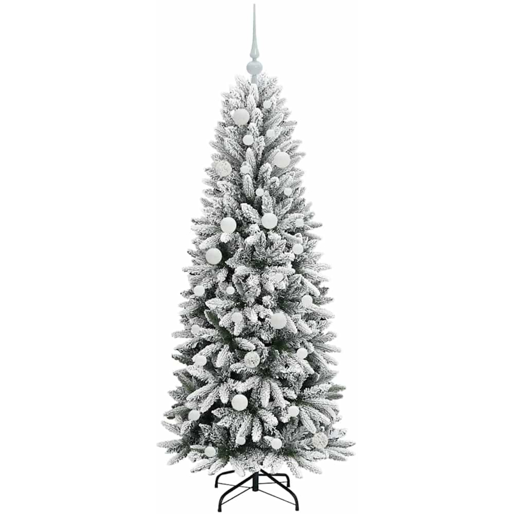 vidaXL Pre-Lit White Baubles Artificial Snow Flocked Christmas Tree 5ft Image 4