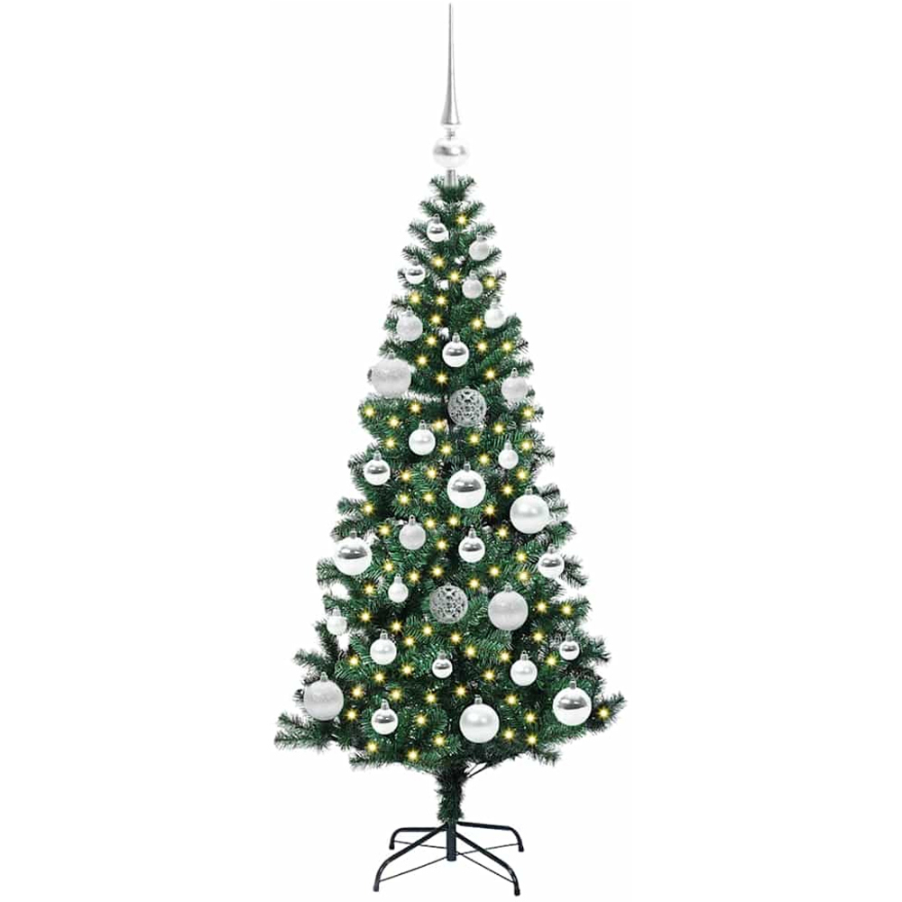vidaXL Pre-Lit Silver Baubles Green Artificial Christmas Tree 4ft Image 1