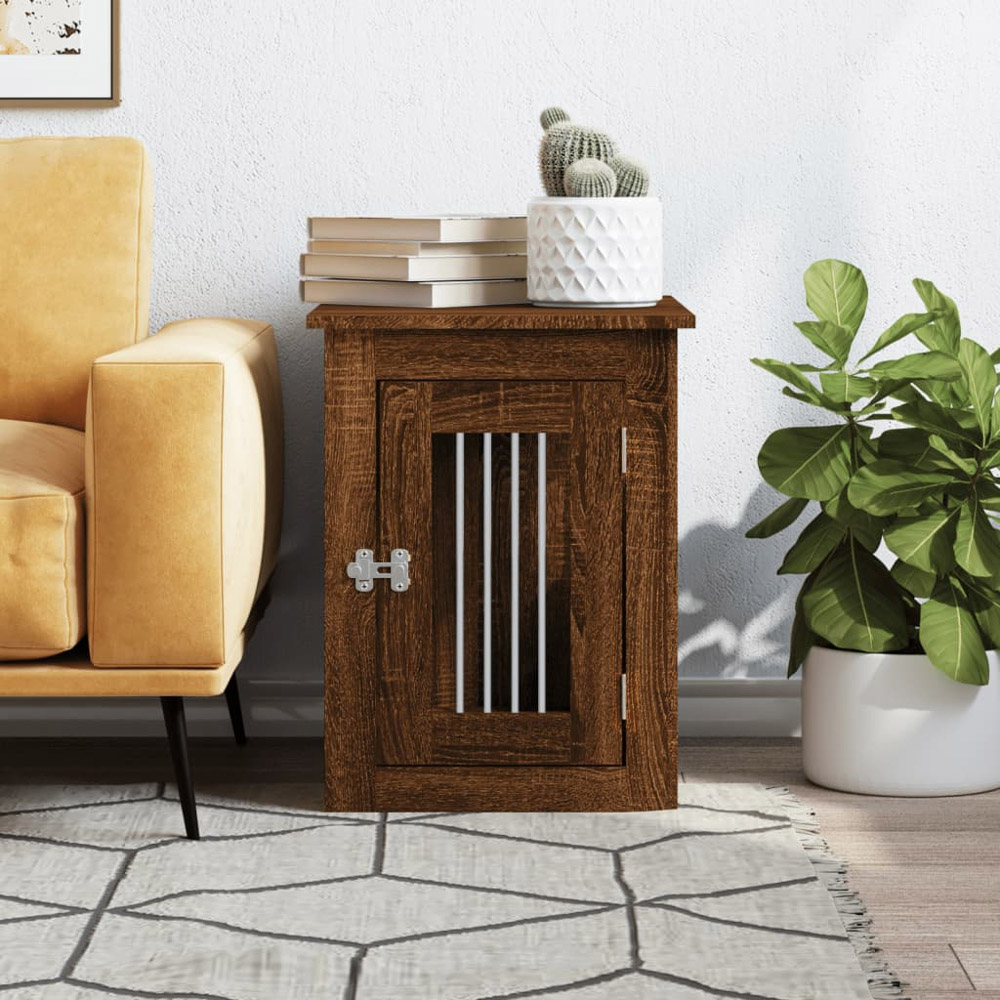 vidaXL Brown Oak Processed Wood Dog Crate Furniture 45 x 62 x 59cm Image 2