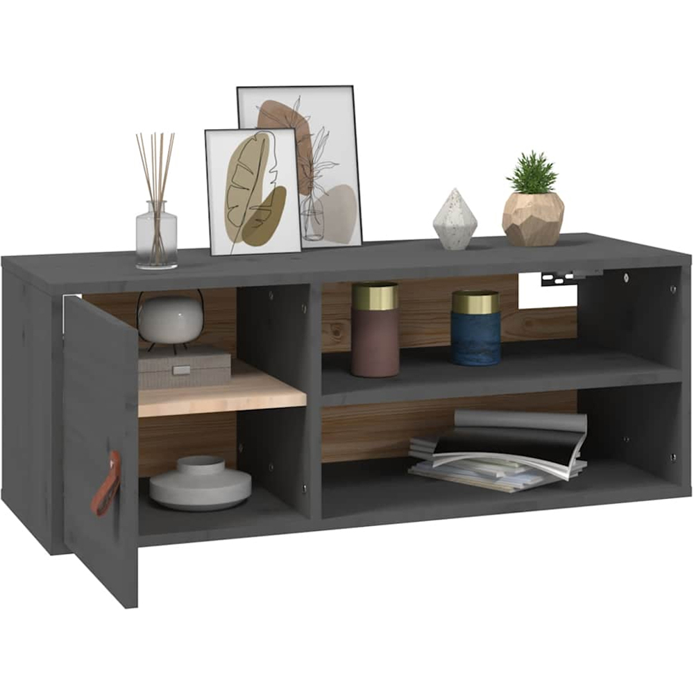 vidaXL Single Door 2 Shelf Grey Solid Wood Pine Wall Cabinet Image 4
