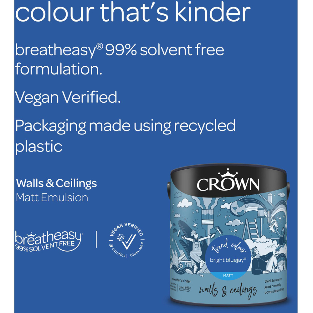 Crown Walls and Ceilings Bright Bluejay Matt Emulsion Paint 2.5L Image 6