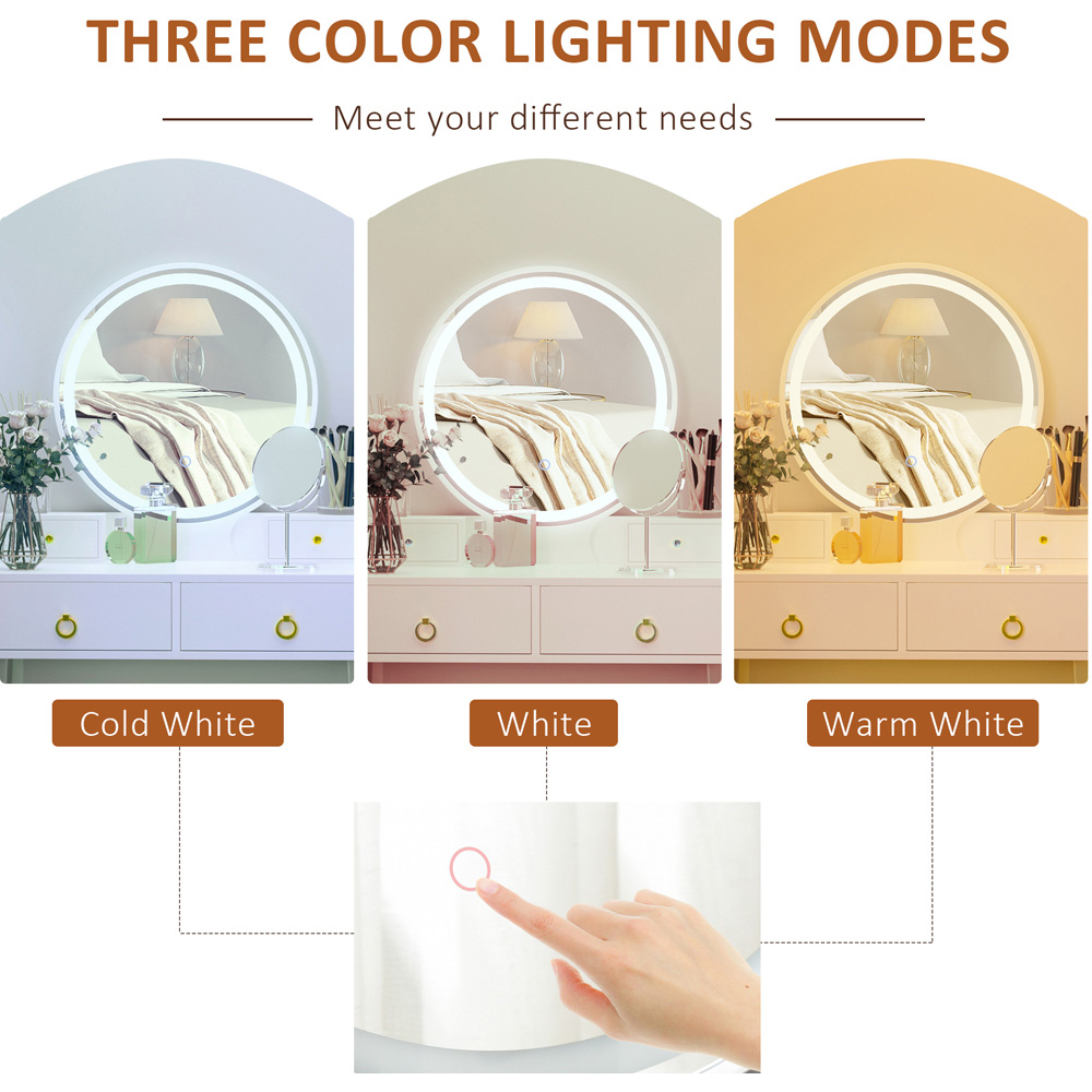 HOMCOM 4 Drawer White LED Mirror Dressing Table Set with Stool Image 8