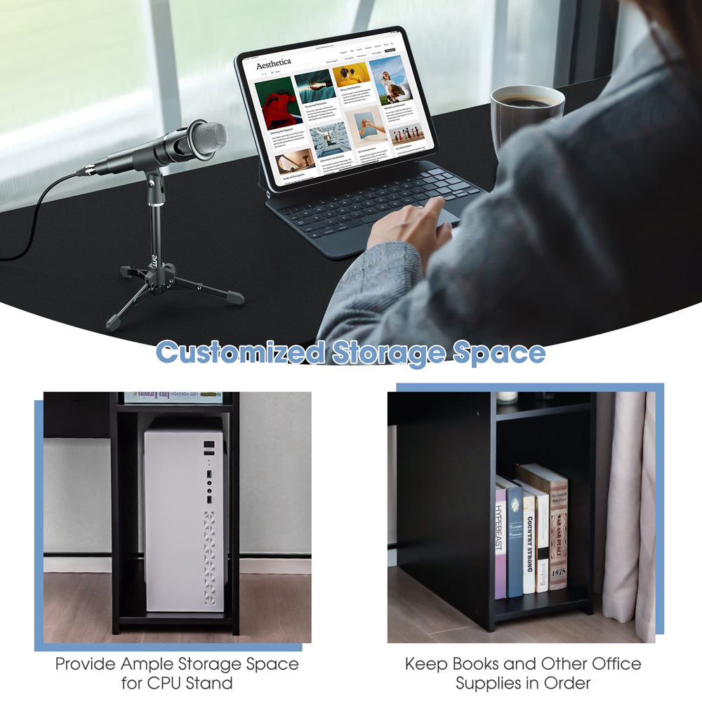 Costway Single Drawer 2 Shelf Computer Desk Black Image 5
