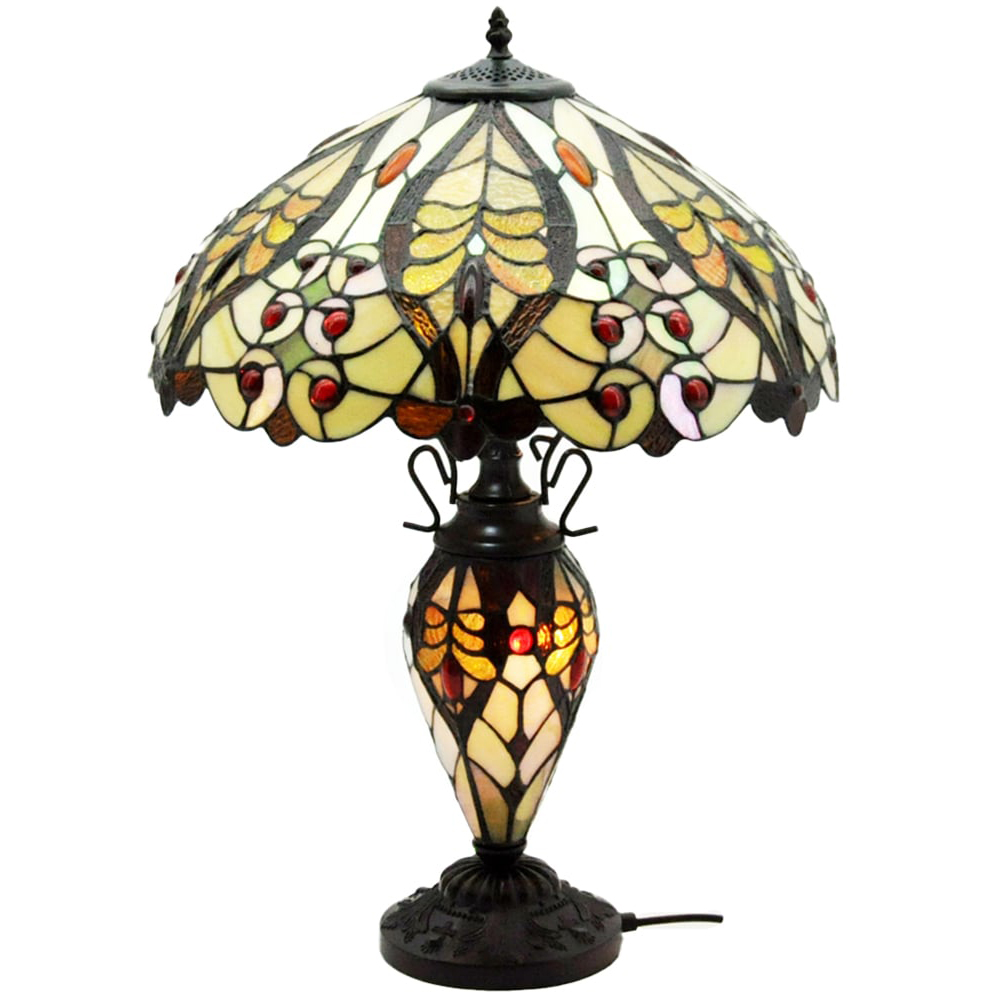 Acacia Home Tiffany Cream and Red Shade Double Table Lamp 45.7cm Image 1