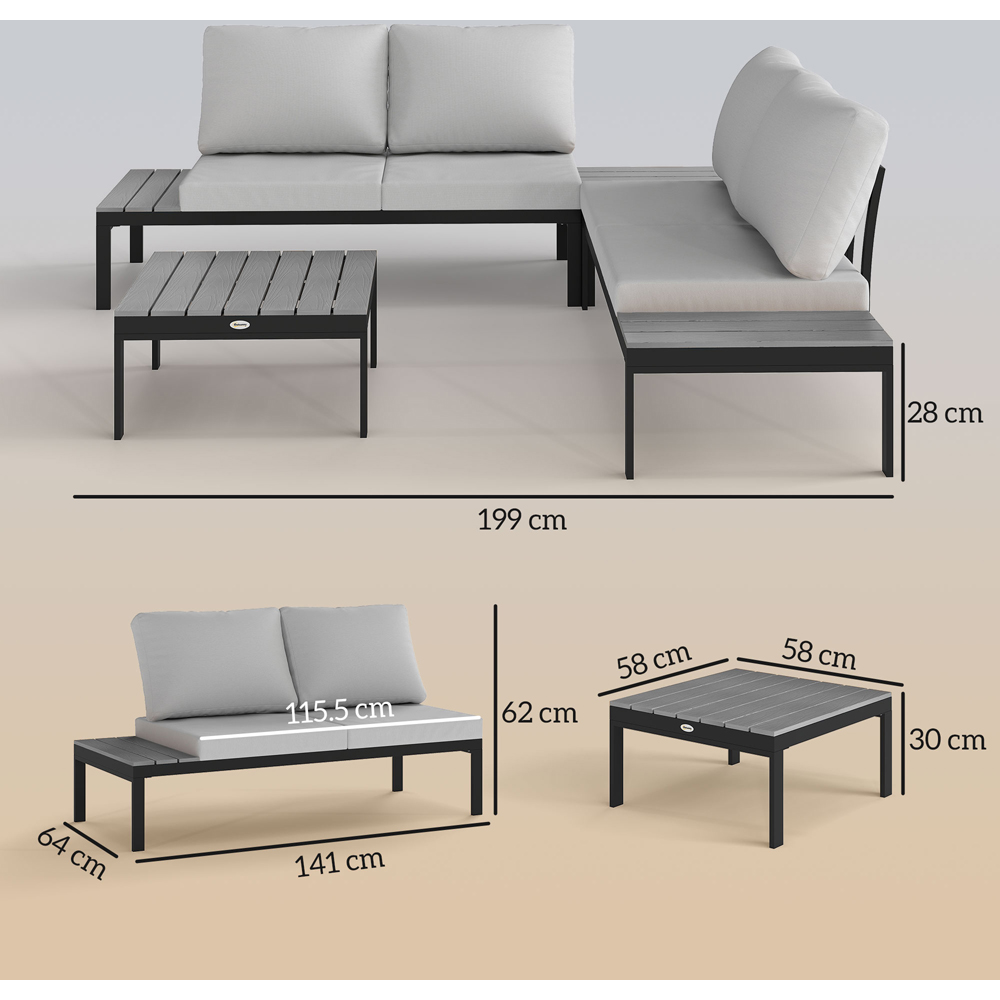 Outsunny 4 Seater Grey Garden Corner Sofa Set Image 9