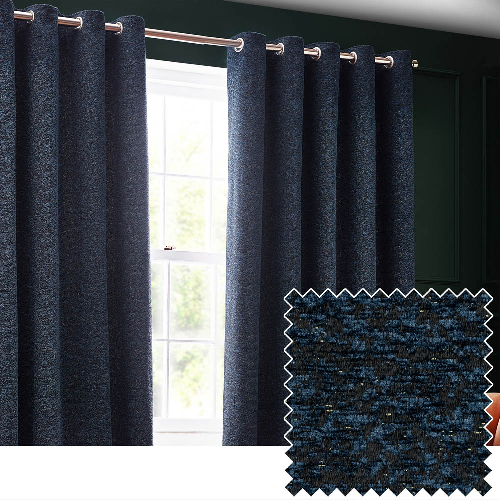 Paoletti Galaxy Navy Chenille Eyelet Curtain 117 x 183cm Image 2