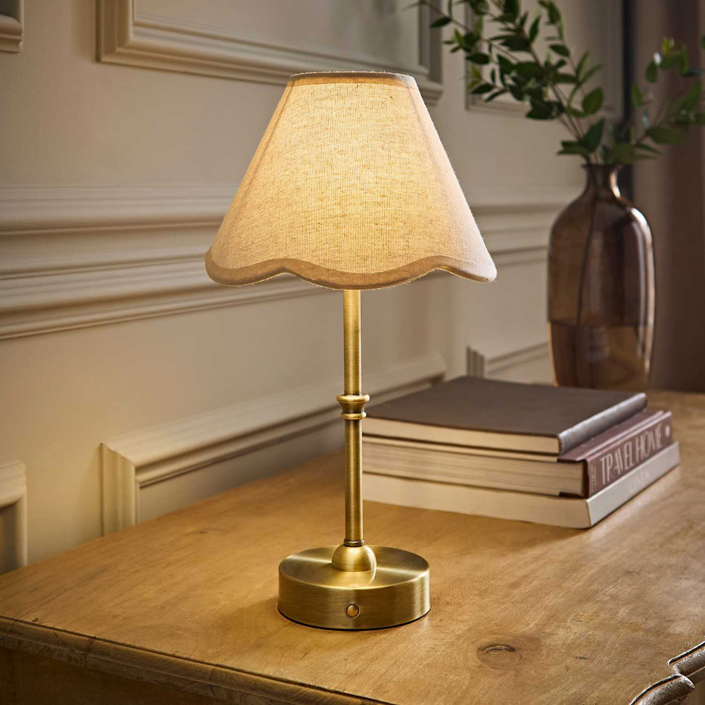 ValueLights Lowe Natural Scallop Flower Shade Gold Rechargeable Table Lamp with Bulb Image 5