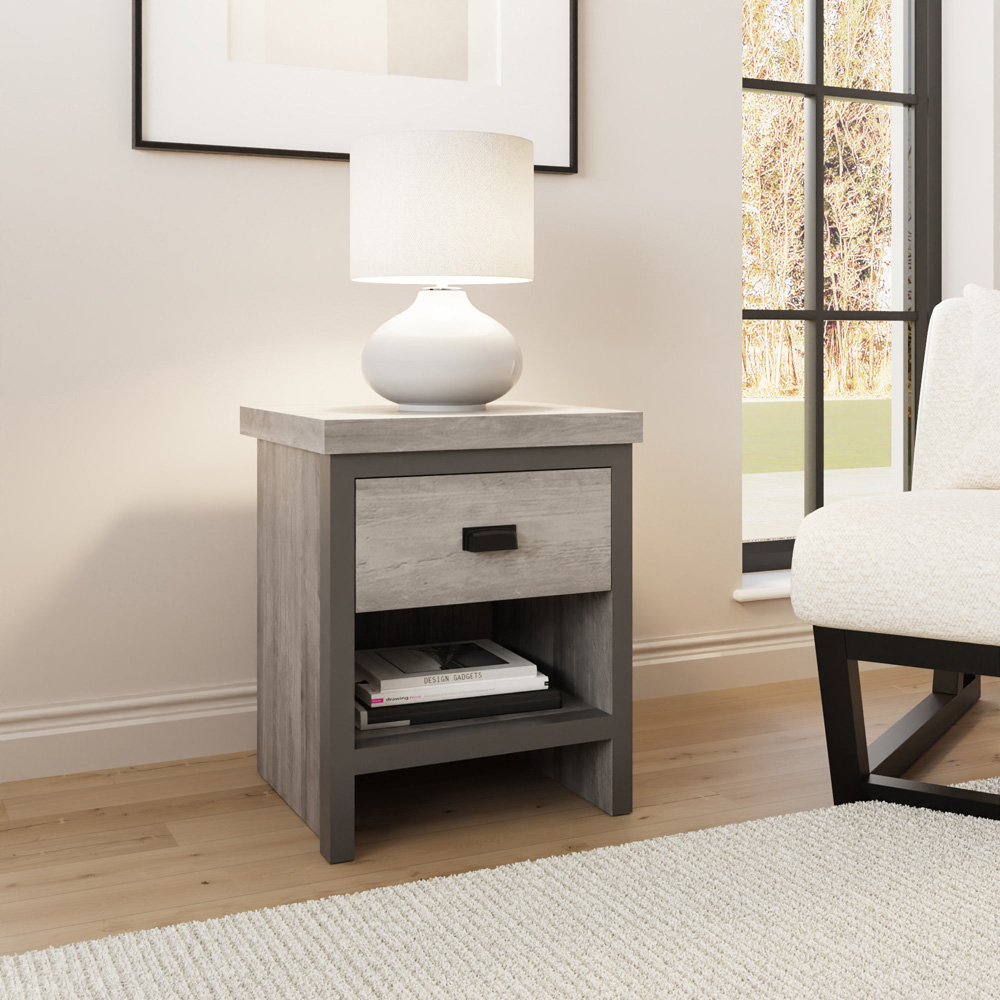 GFW Boston Single Drawer Grey Lamp Table Image 8
