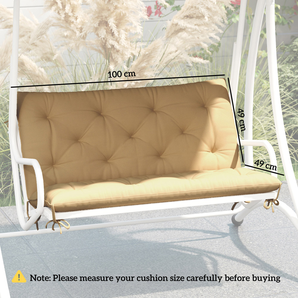 Outsunny 2 Seater Khaki Garden Bench Cushion with Ties 49 x 100cm Image 9