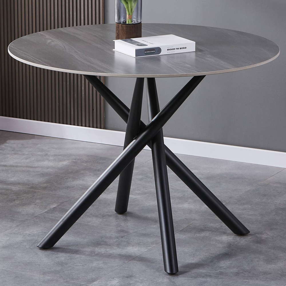 Avesta Concrete Effect 4 Seater Round Dining Table Grey Image 1