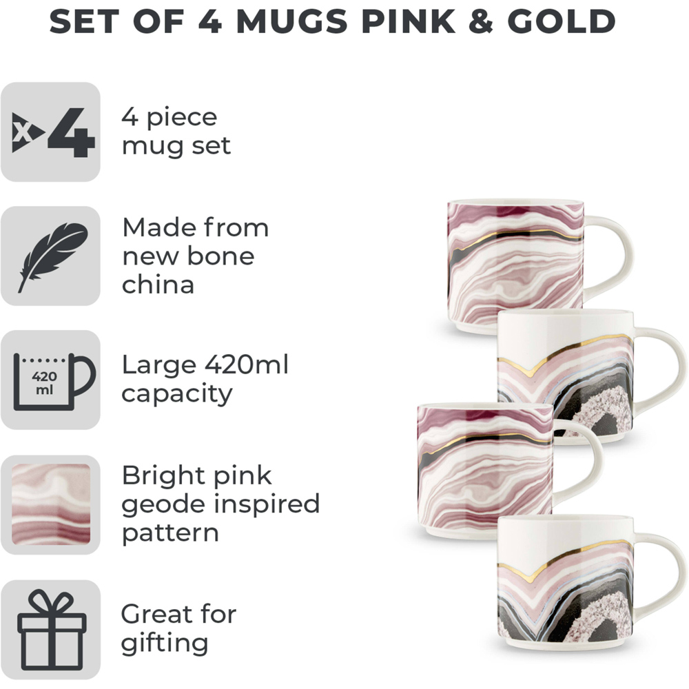 Tower Pink Geode Mug Set of 4 Image 3