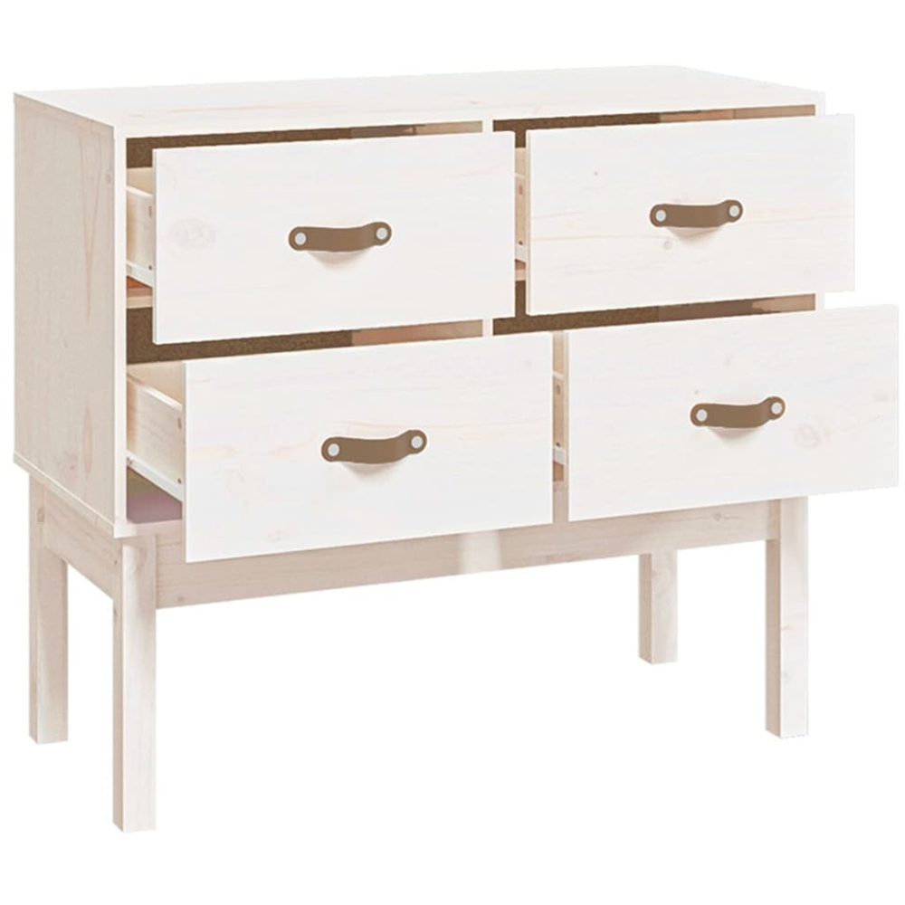 vidaXL 4 Drawer White Solid Wood Pine Console Cabinet Image 4