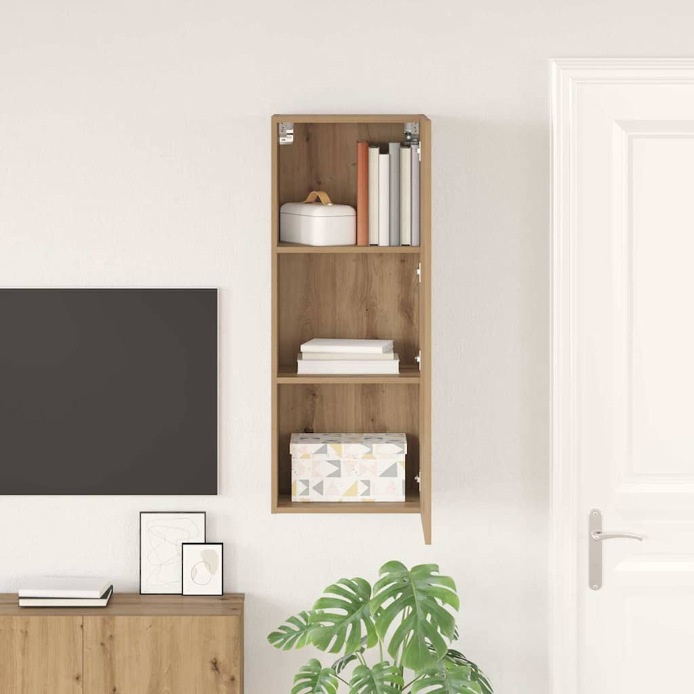 vidaXL Single Door Artisan Oak Wall Mounted Rectangular TV Cabinet Image 4
