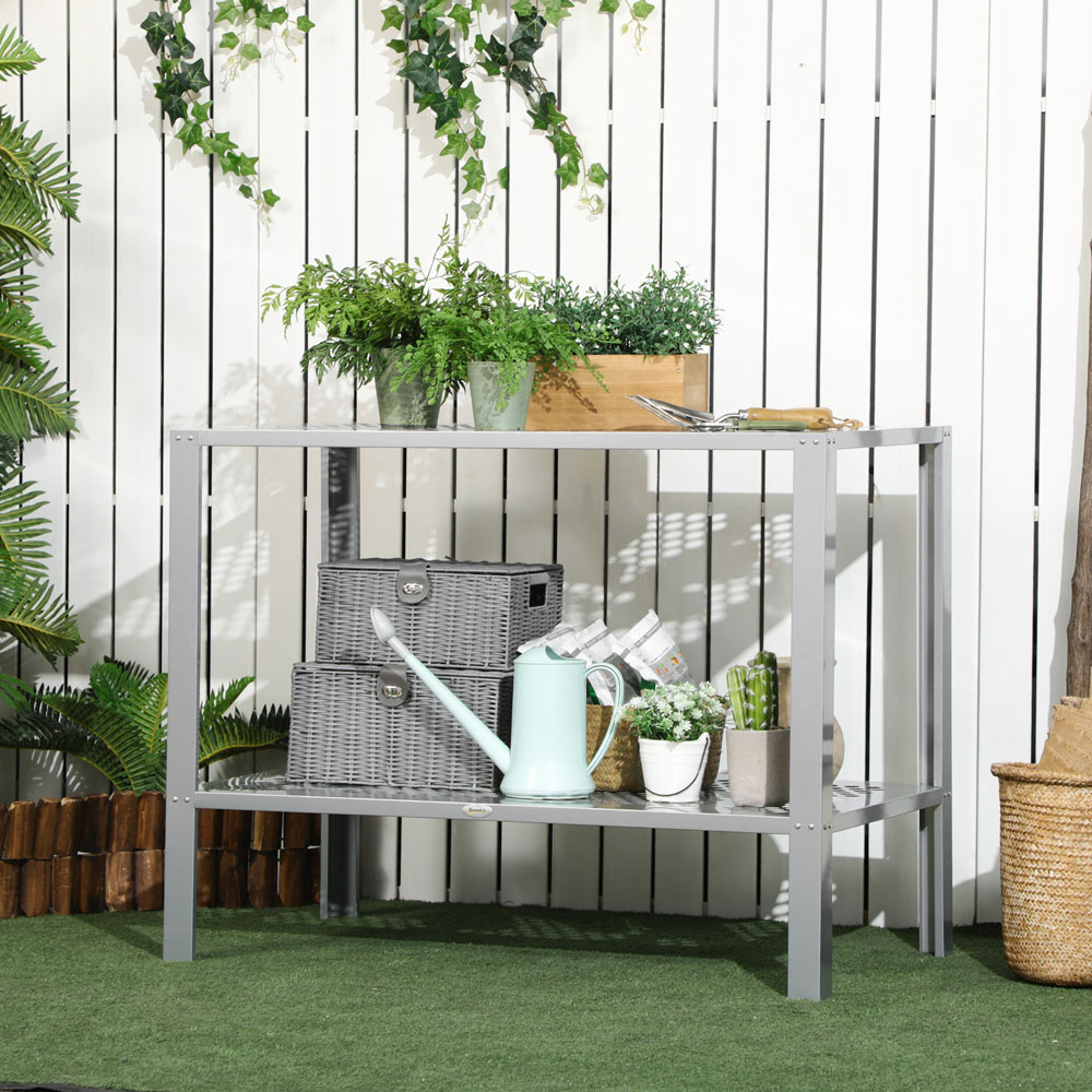 Outsunny 2-Tier Silver Galvanised Steel Plant Stand Image 2